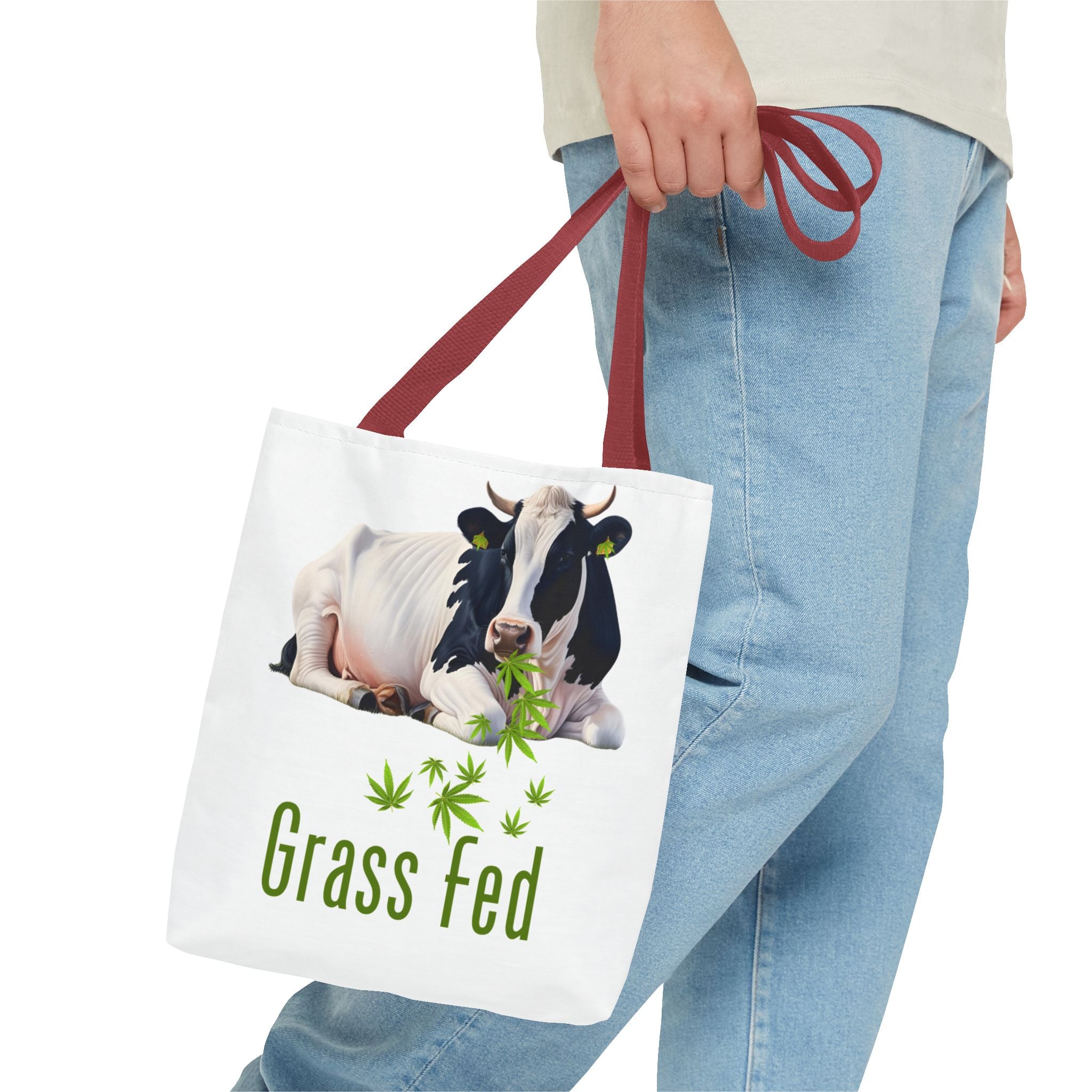 Grass Fed Cow Tote Bag, Eco-Friendly Shopping Bag, Farmhouse Style, Vegan Gift, Reusable Grocery Bag