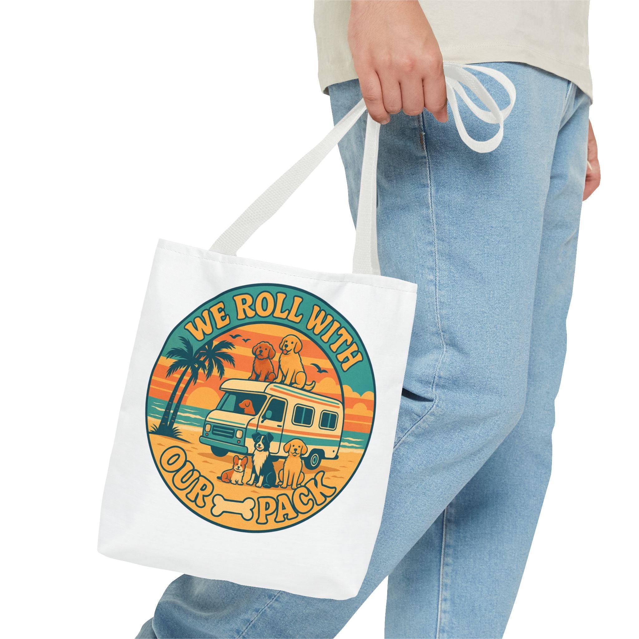 Dog Lovers Tote Bag - We Roll With Our Pack, Beach Bag, Pet Owner Gift, Eco-Friendly, Camping Accessory, Dog Mom Tote