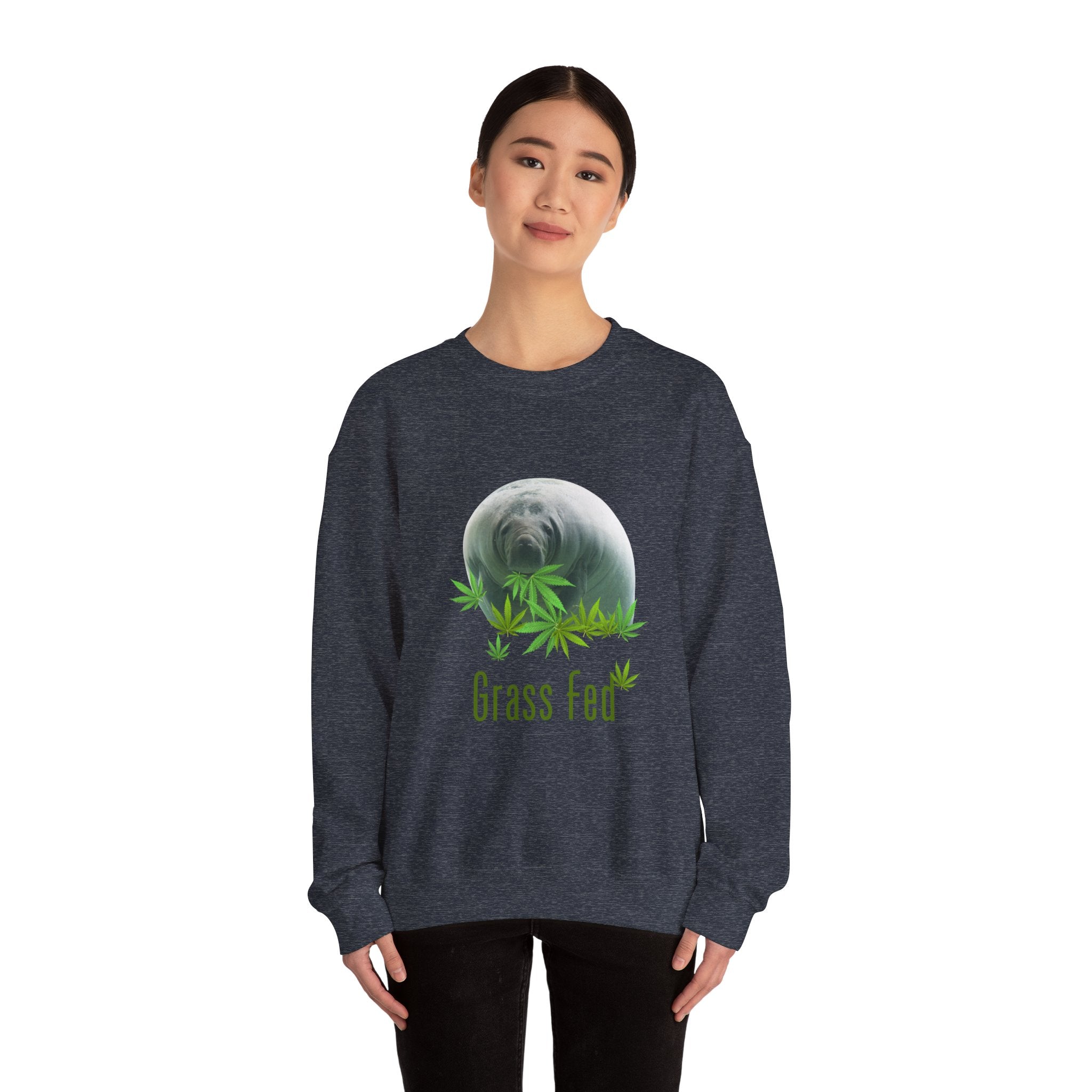 Grass Fed Manatee Crewneck Sweatshirt, Unisex Sweatshirt, Cozy Fall Apparel, Nature Lover Gift, Casual Streetwear, Eco-Friendly Fashion