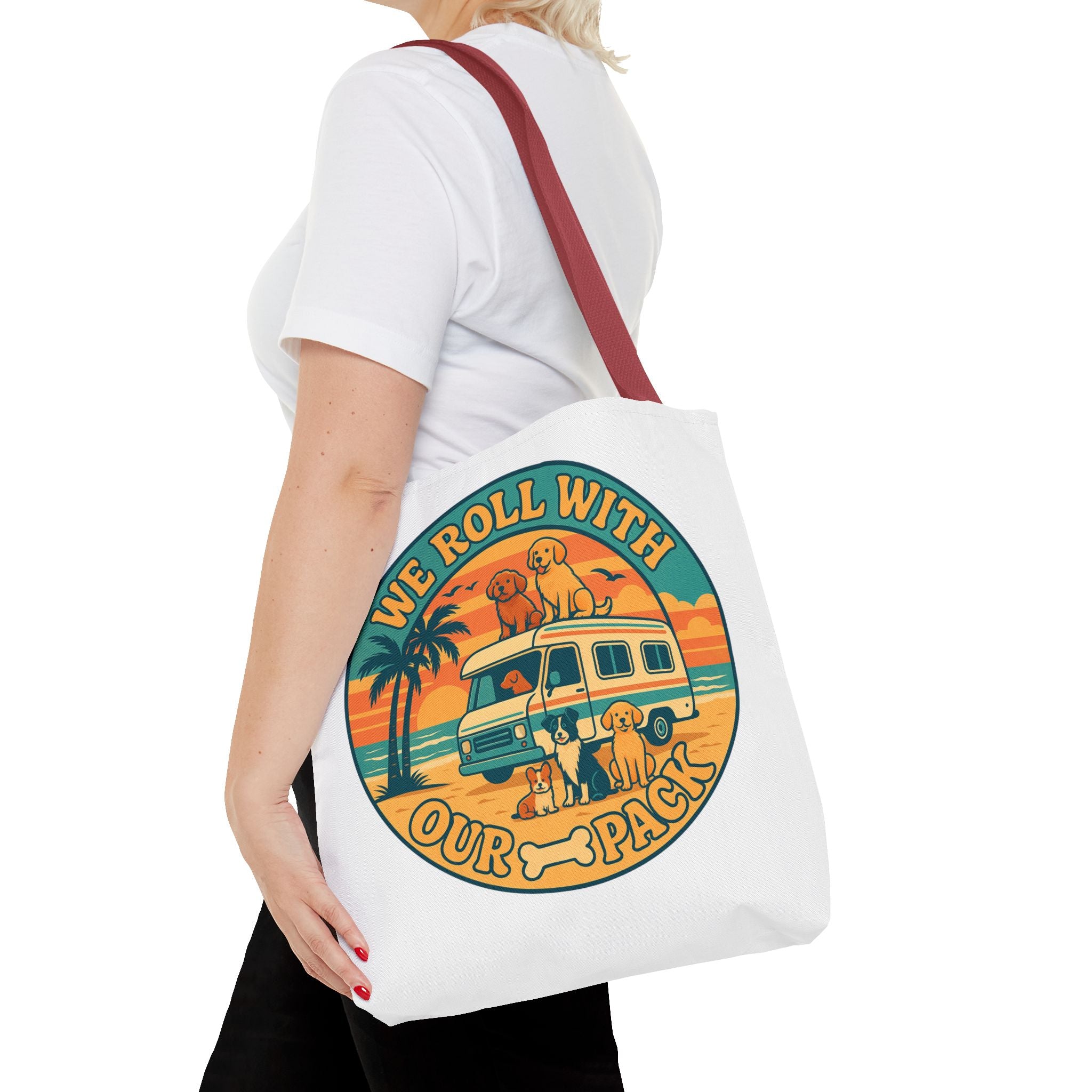 Dog Lovers Tote Bag - We Roll With Our Pack, Beach Bag, Pet Owner Gift, Eco-Friendly, Camping Accessory, Dog Mom Tote