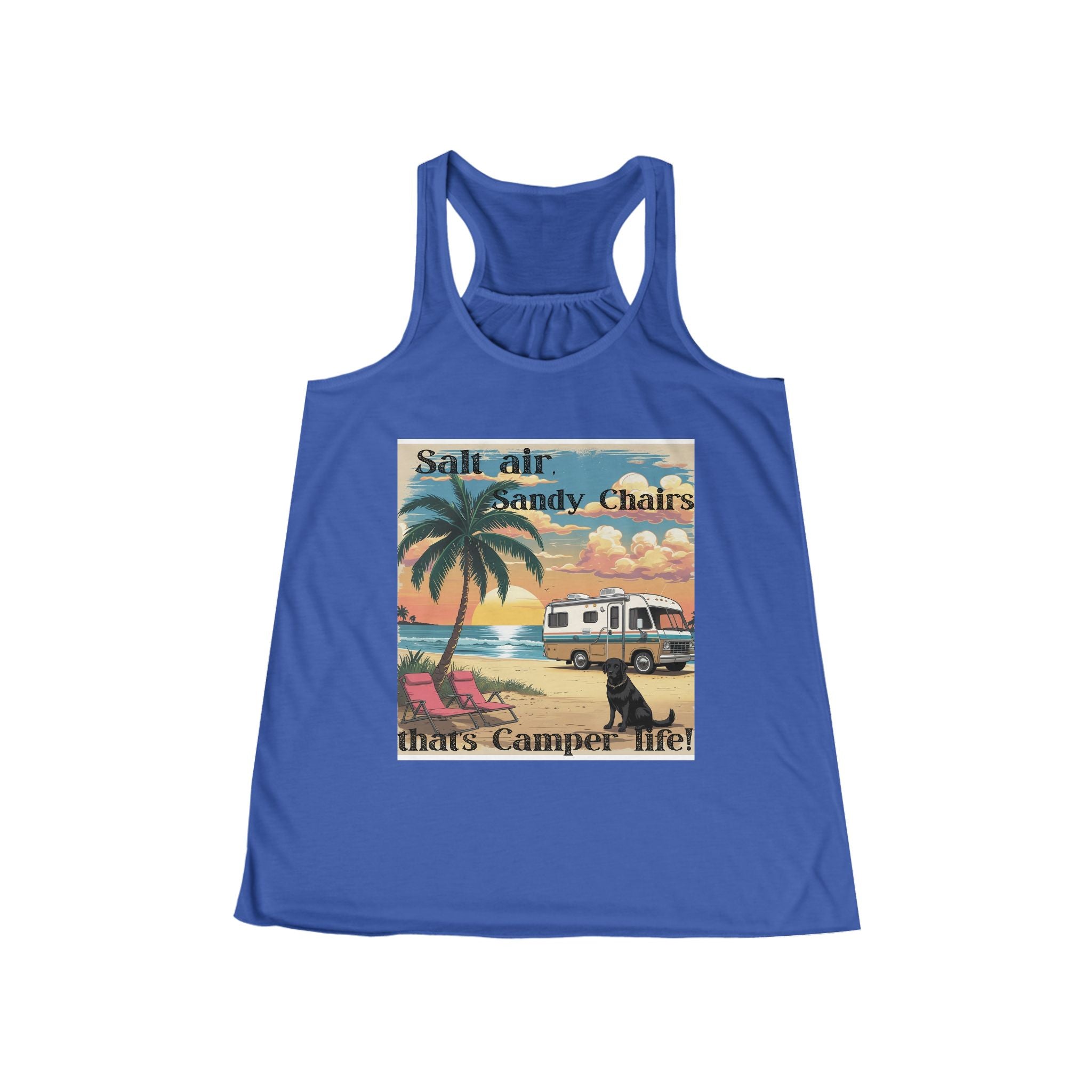 Salt air Sandy Chairs that's camper life! Women's Flowy Racerback Tank
