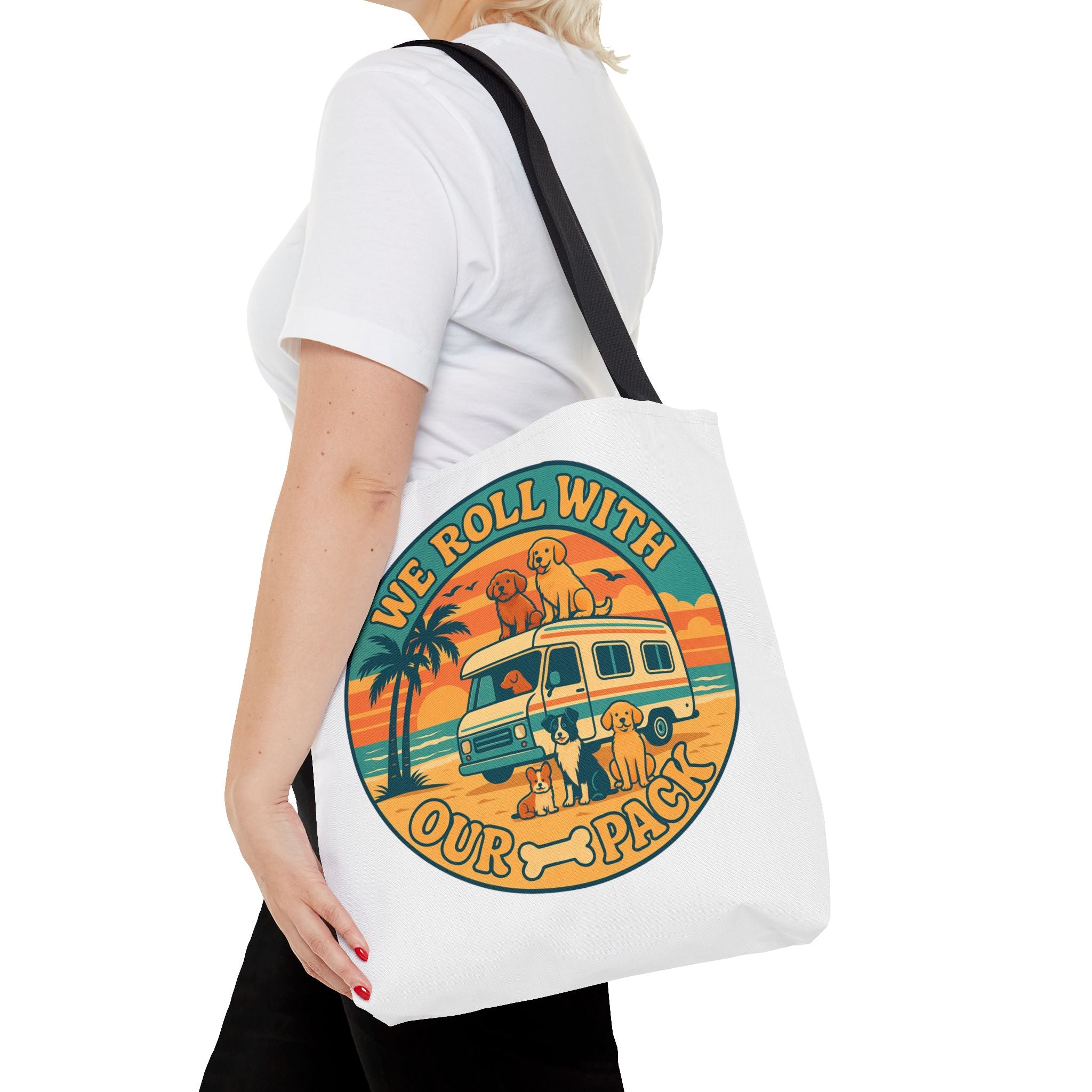 Dog Lovers Tote Bag - We Roll With Our Pack, Beach Bag, Pet Owner Gift, Eco-Friendly, Camping Accessory, Dog Mom Tote