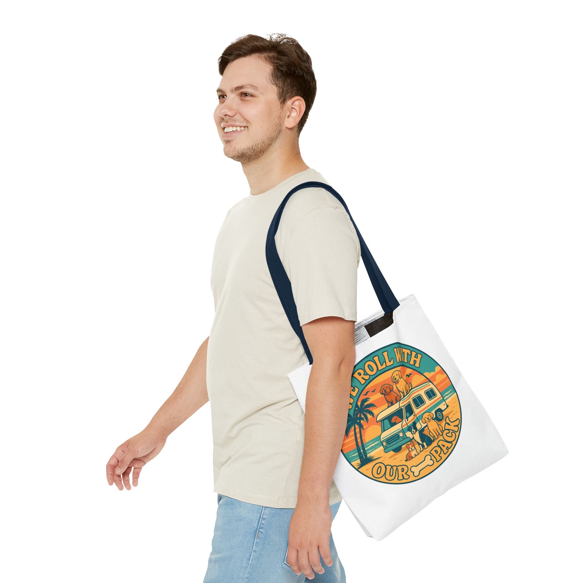 Dog Lovers Tote Bag - We Roll With Our Pack, Beach Bag, Pet Owner Gift, Eco-Friendly, Camping Accessory, Dog Mom Tote