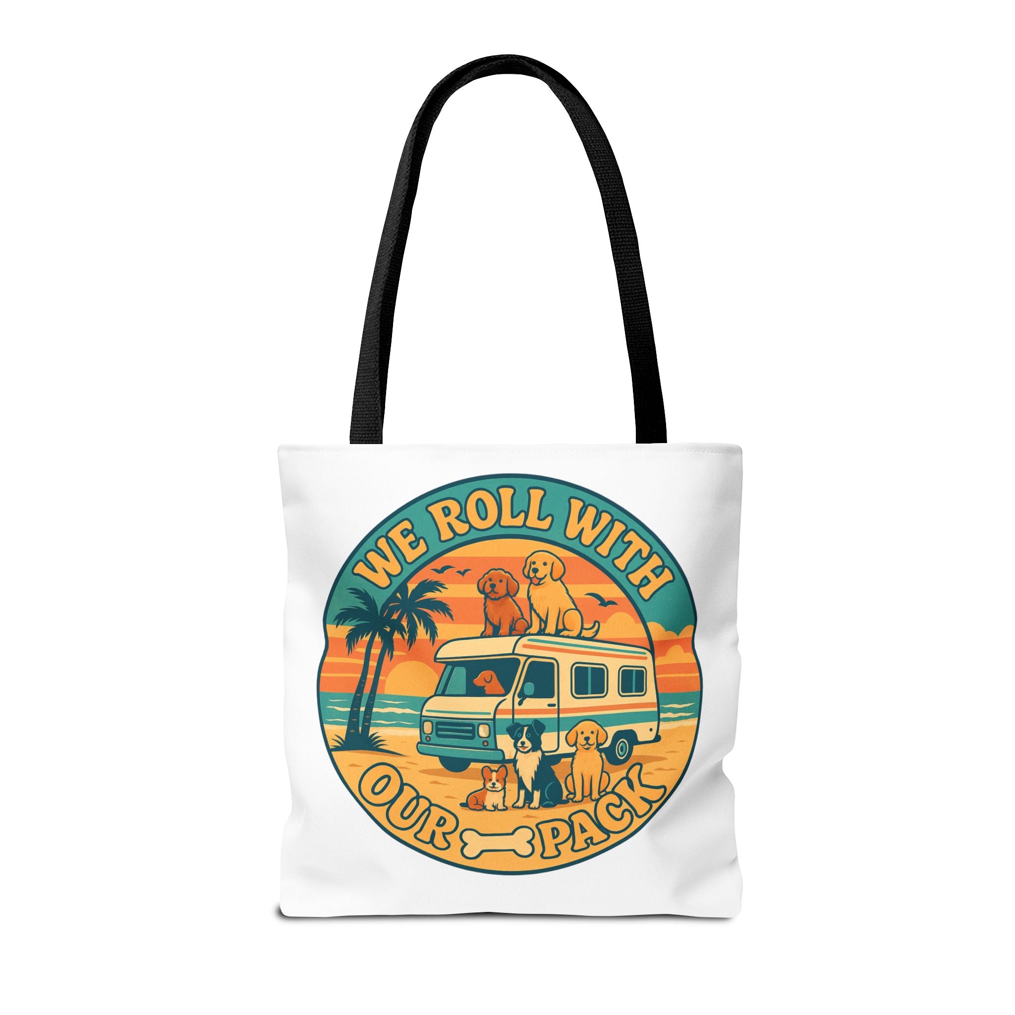 Dog Lovers Tote Bag - We Roll With Our Pack, Beach Bag, Pet Owner Gift, Eco-Friendly, Camping Accessory, Dog Mom Tote