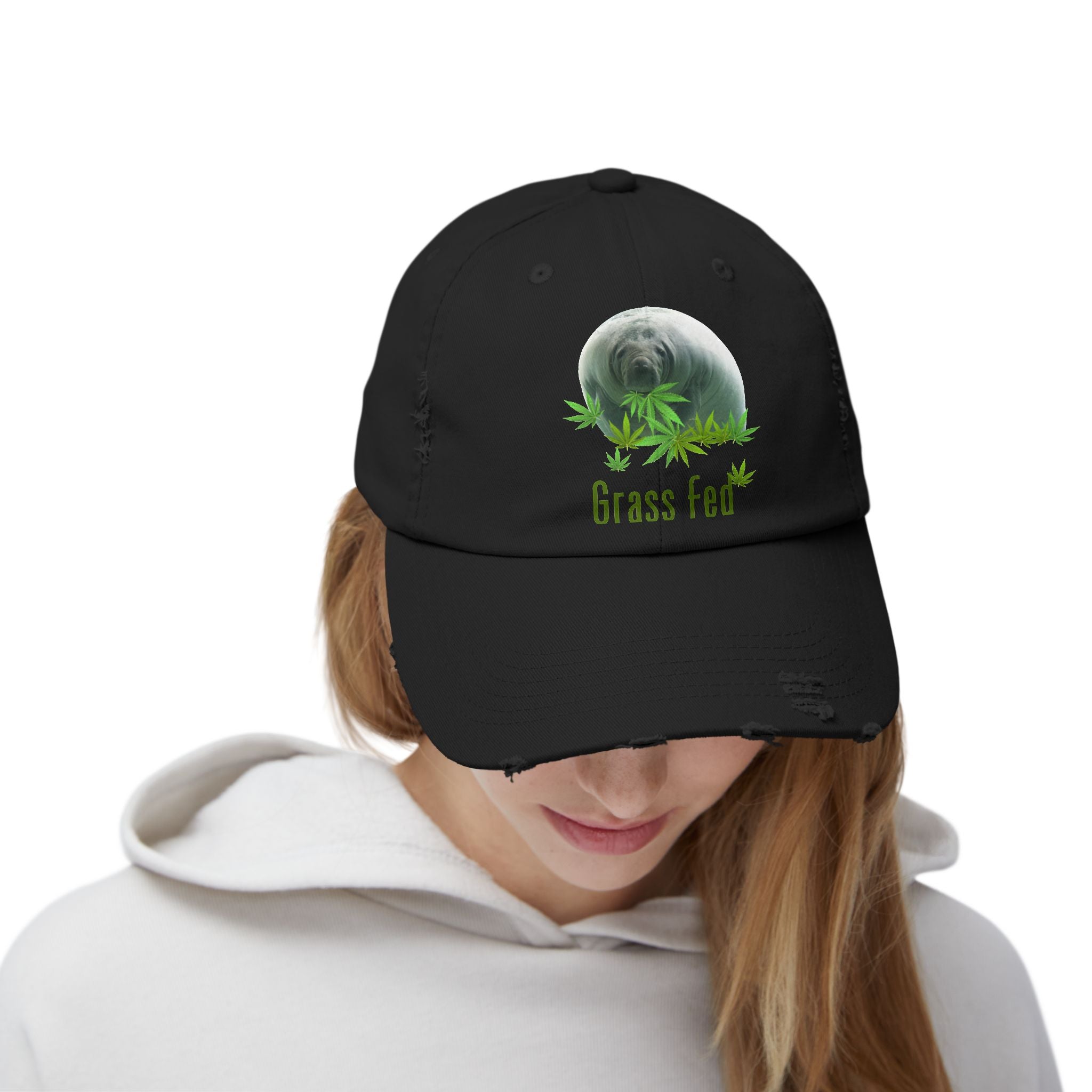 Grass Fed Distressed Cap, Unisex Cap, Nature Hat, Eco-Friendly Baseball Cap, Gift for Animal Lovers, Summer Accessory