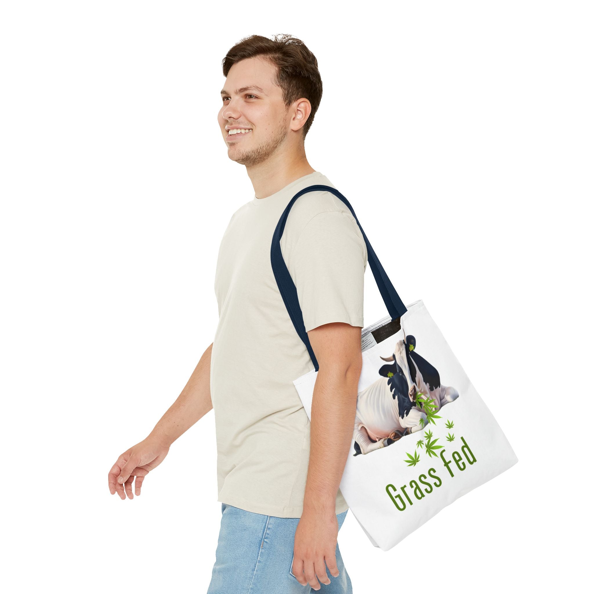 Grass Fed Cow Tote Bag, Eco-Friendly Shopping Bag, Farmhouse Style, Vegan Gift, Reusable Grocery Bag