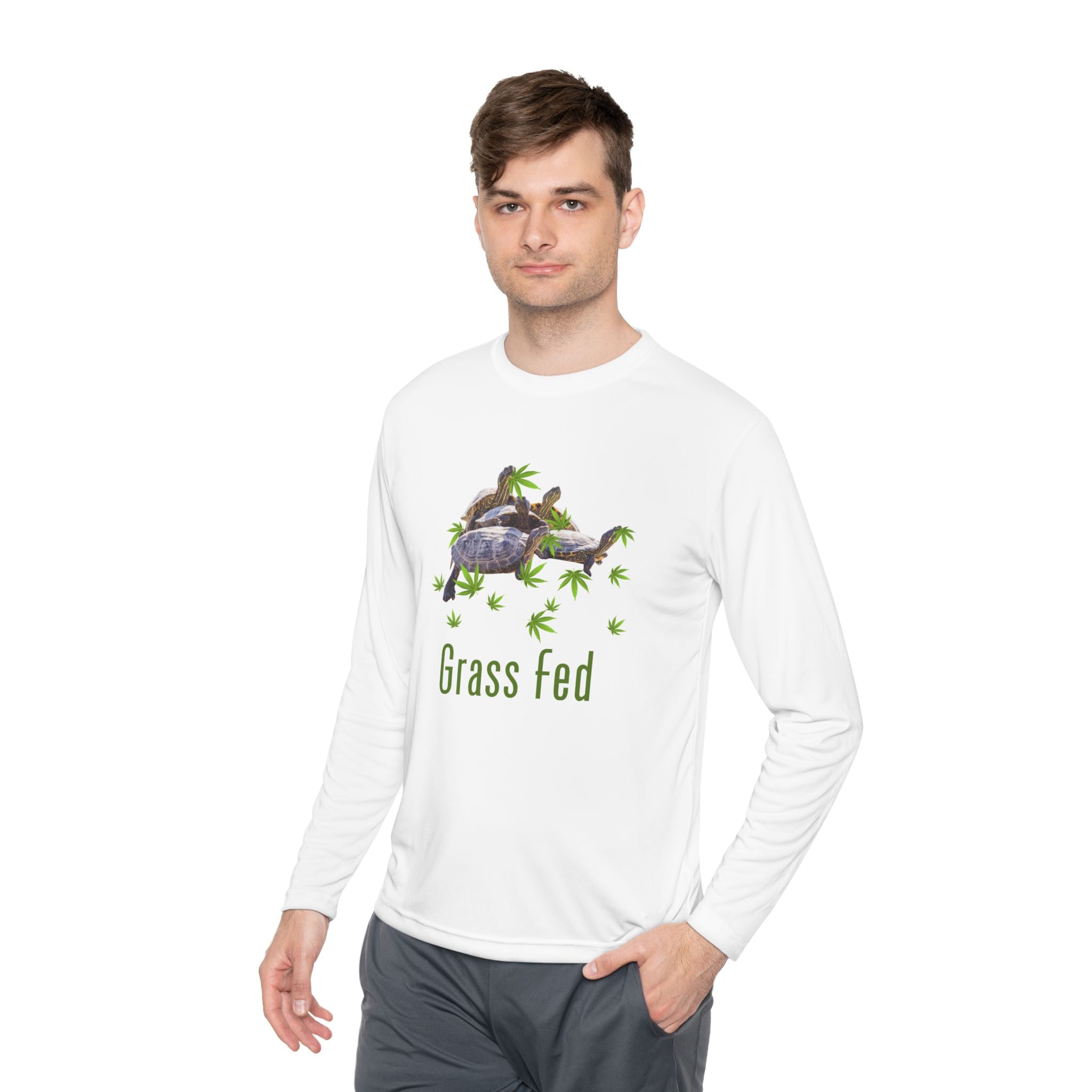 Turtle Grass Fed -Unisex Lightweight Long Sleeve Tee - Grass Fed Turtle Shirt, Funny T-Shirt, Nature Lover Gift, Eco-Friendly Apparel, Cute Animal Top