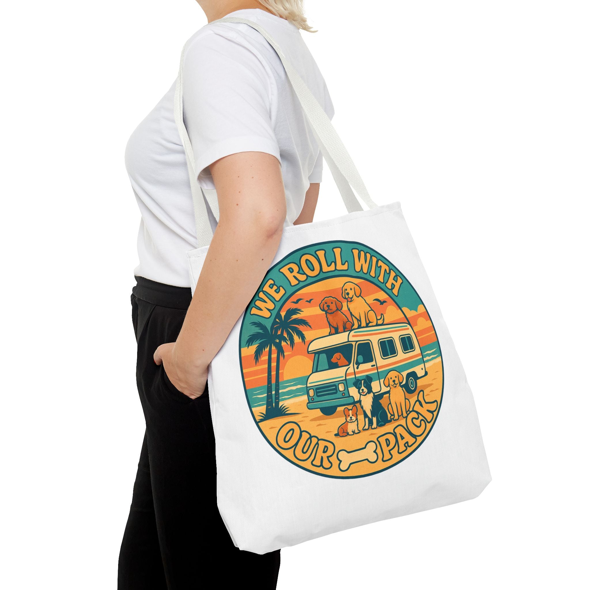 Dog Lovers Tote Bag - We Roll With Our Pack, Beach Bag, Pet Owner Gift, Eco-Friendly, Camping Accessory, Dog Mom Tote