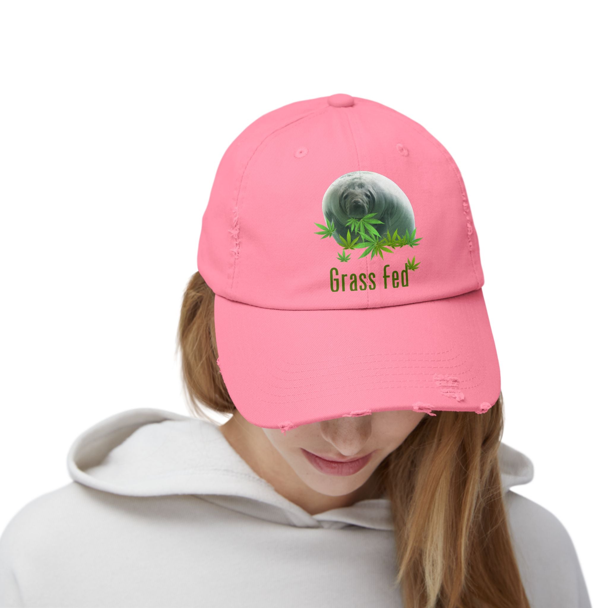 Grass Fed Distressed Cap, Unisex Cap, Nature Hat, Eco-Friendly Baseball Cap, Gift for Animal Lovers, Summer Accessory