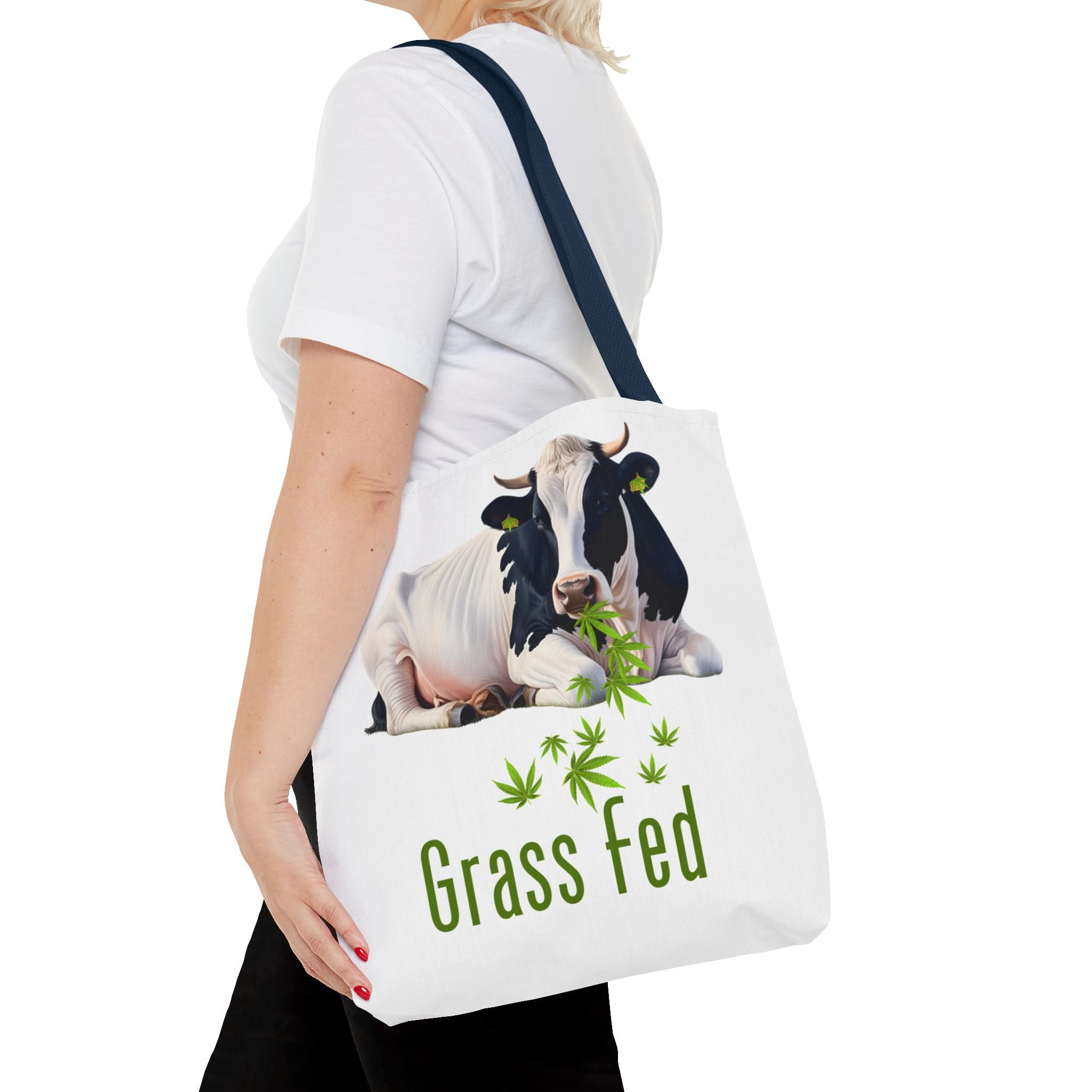 Grass Fed Cow Tote Bag, Eco-Friendly Shopping Bag, Farmhouse Style, Vegan Gift, Reusable Grocery Bag