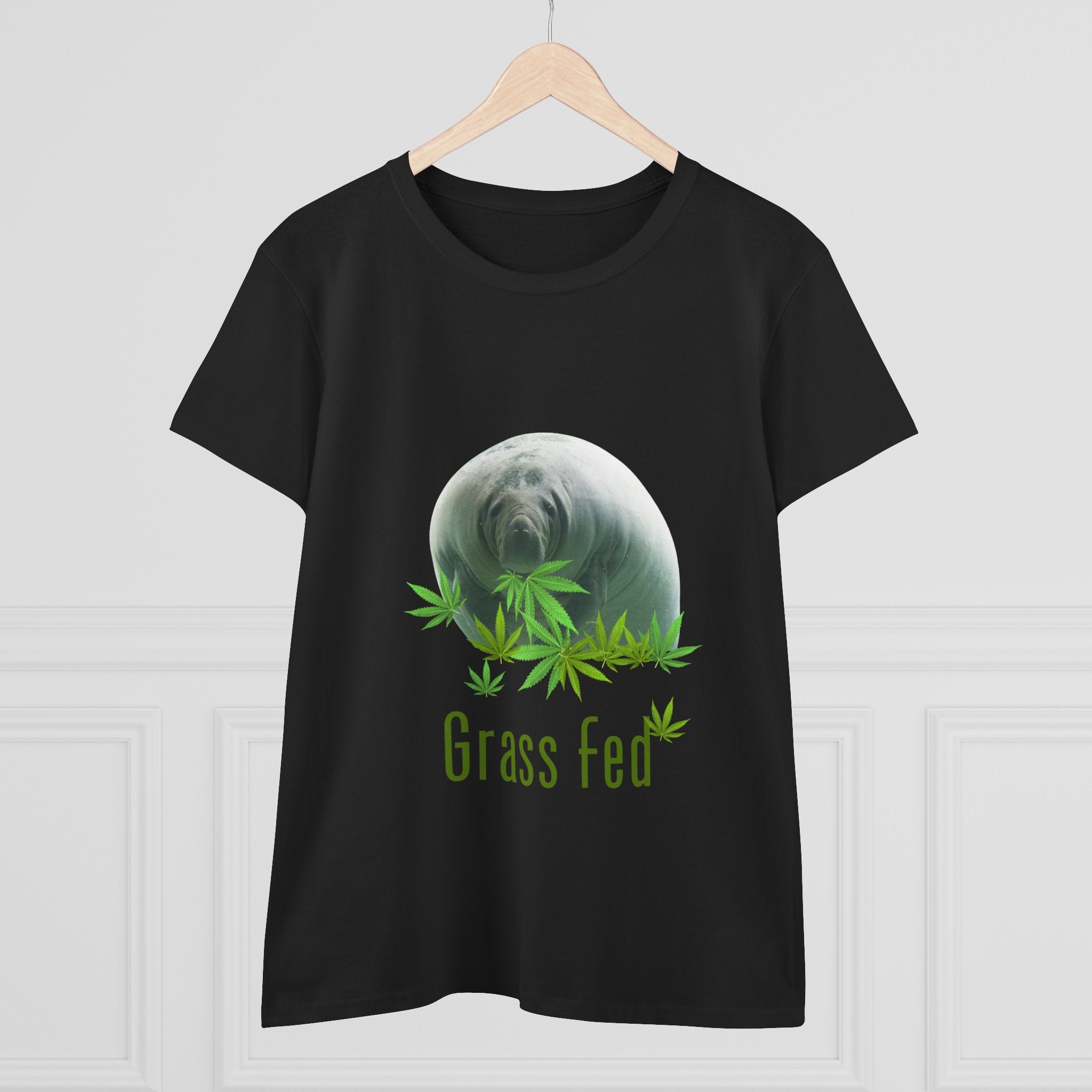 Manatee Grass Fed Women's Tee, Eco-Friendly T-Shirt, Nature Lover Gift, Casual Summer Top, Unique Animal Graphic Tee