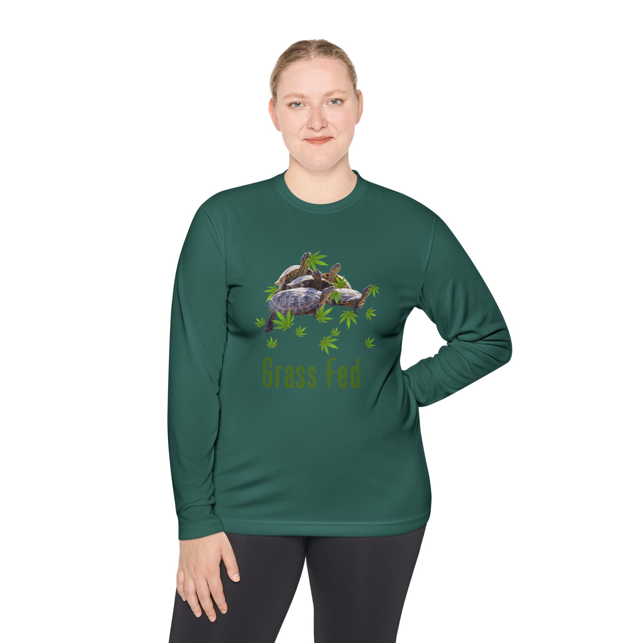 Turtle Grass Fed -Unisex Lightweight Long Sleeve Tee - Grass Fed Turtle Shirt, Funny T-Shirt, Nature Lover Gift, Eco-Friendly Apparel, Cute Animal Top