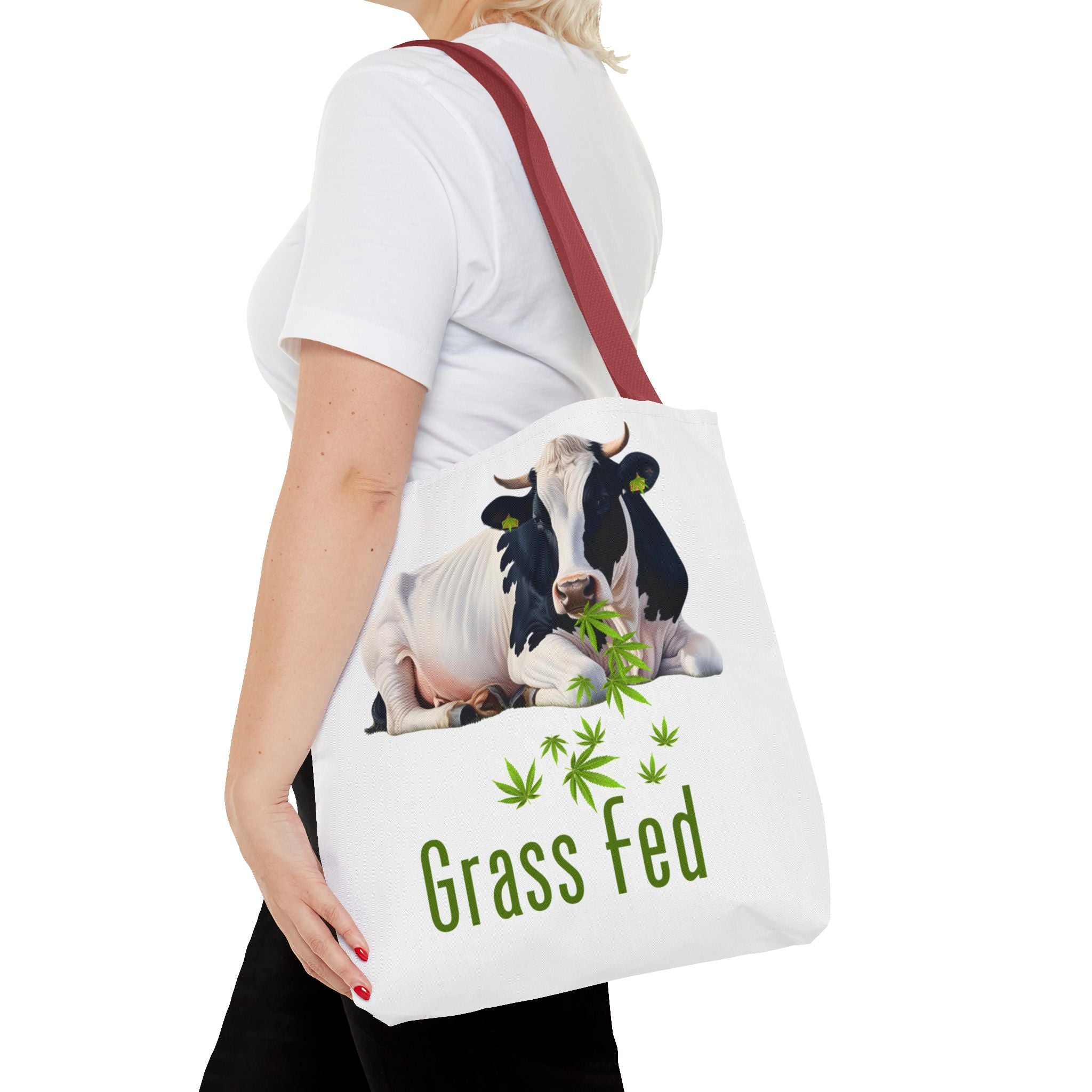Grass Fed Cow Tote Bag, Eco-Friendly Shopping Bag, Farmhouse Style, Vegan Gift, Reusable Grocery Bag
