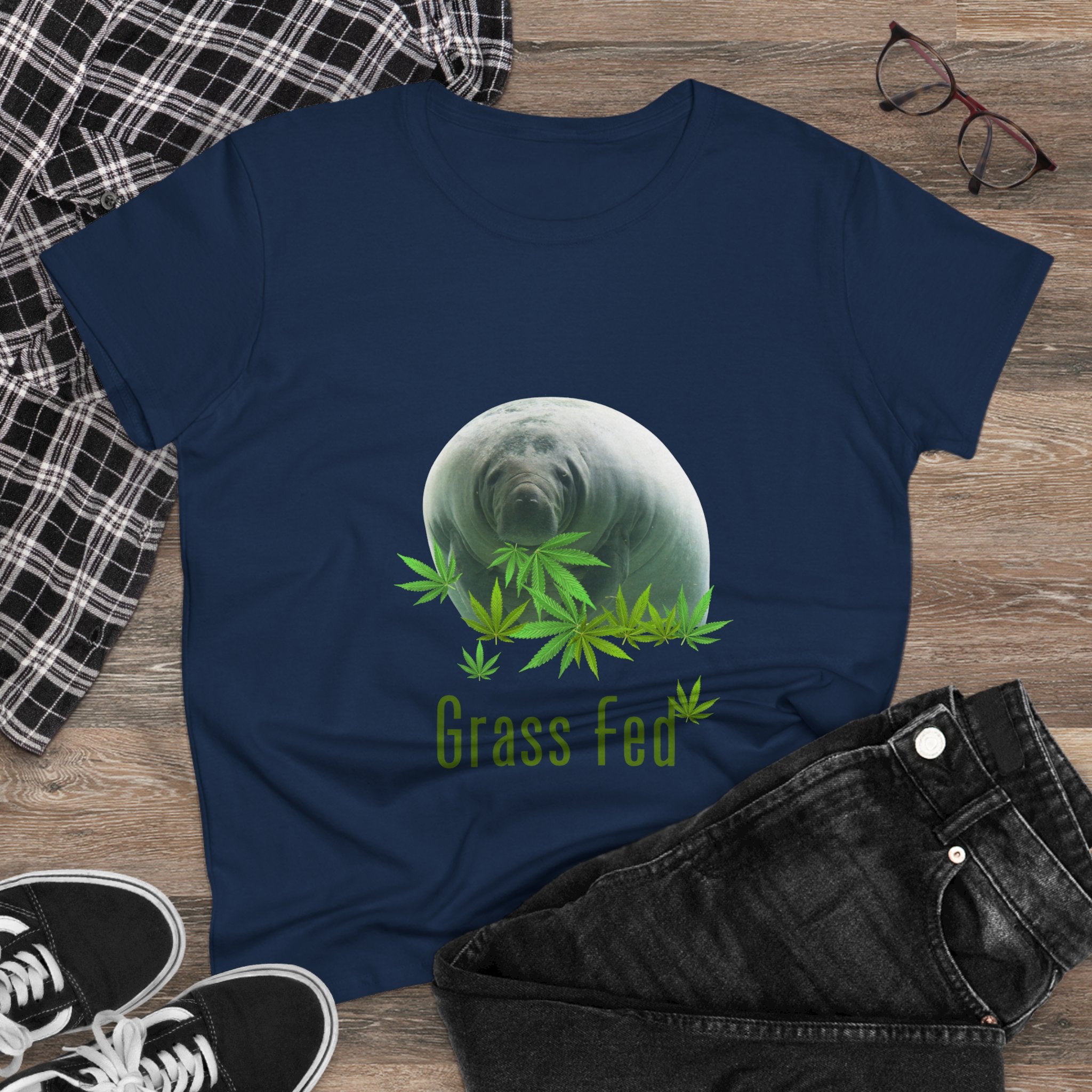 Manatee Grass Fed Women's Tee, Eco-Friendly T-Shirt, Nature Lover Gift, Casual Summer Top, Unique Animal Graphic Tee