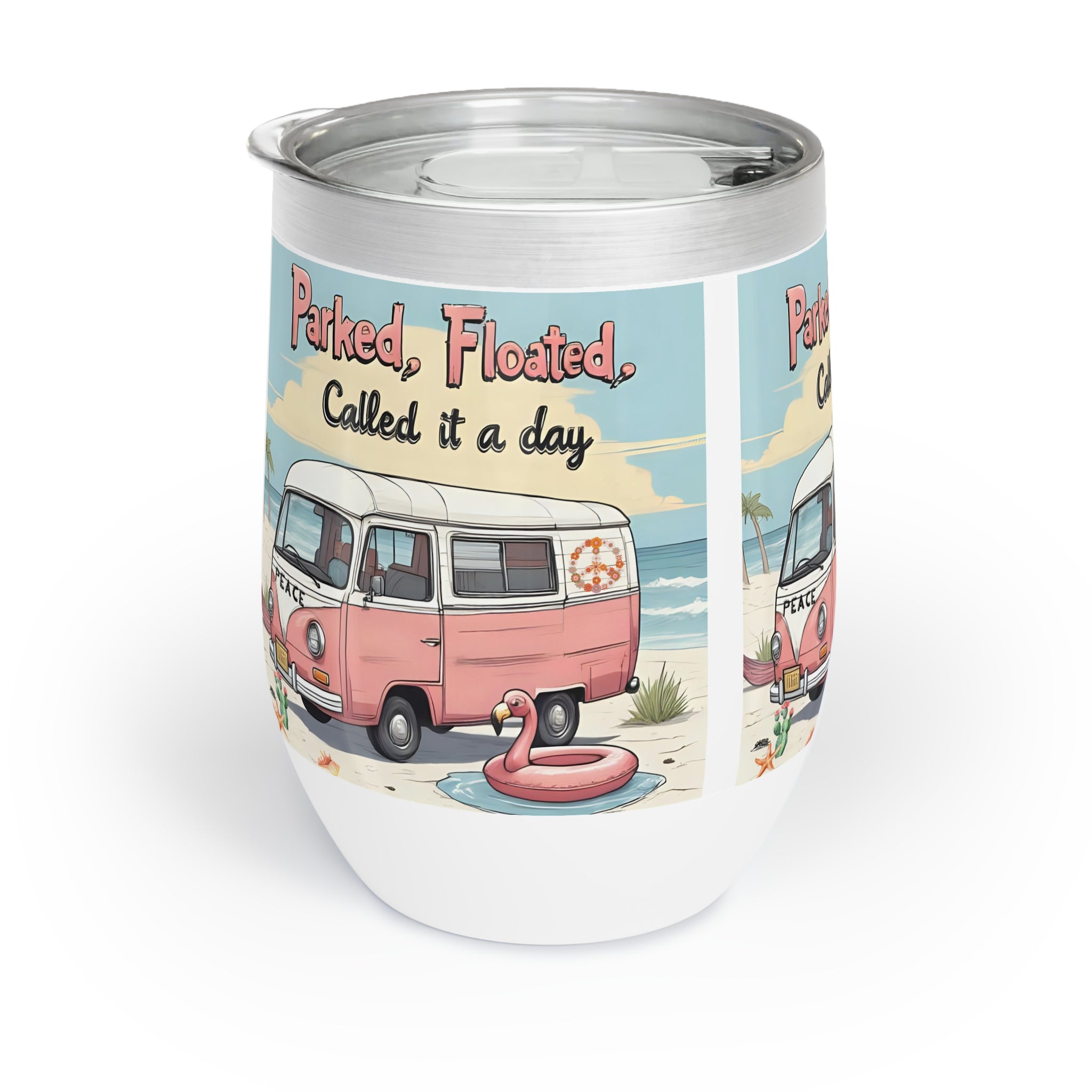 Chill Vinyl Wine Tumbler -lid included-with Beach Vibes, Perfect Gift for Beach Lovers, Relaxation Essentials, Outdoor Picnics, Summer Parties, [...]