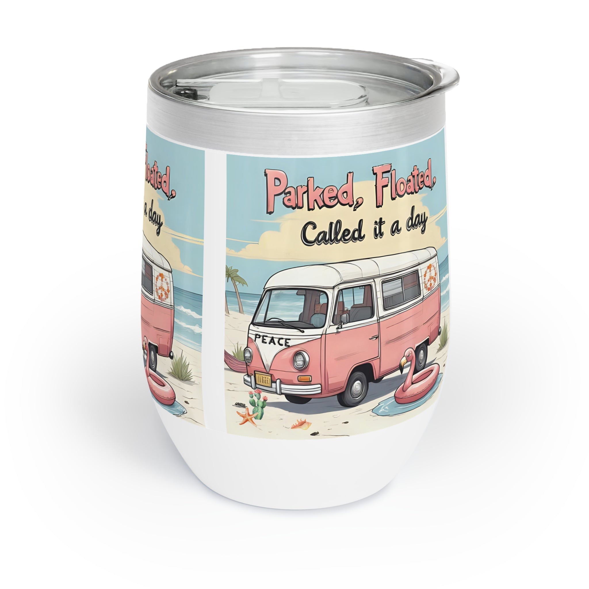 Chill Vinyl Wine Tumbler -lid included-with Beach Vibes, Perfect Gift for Beach Lovers, Relaxation Essentials, Outdoor Picnics, Summer Parties, [...]