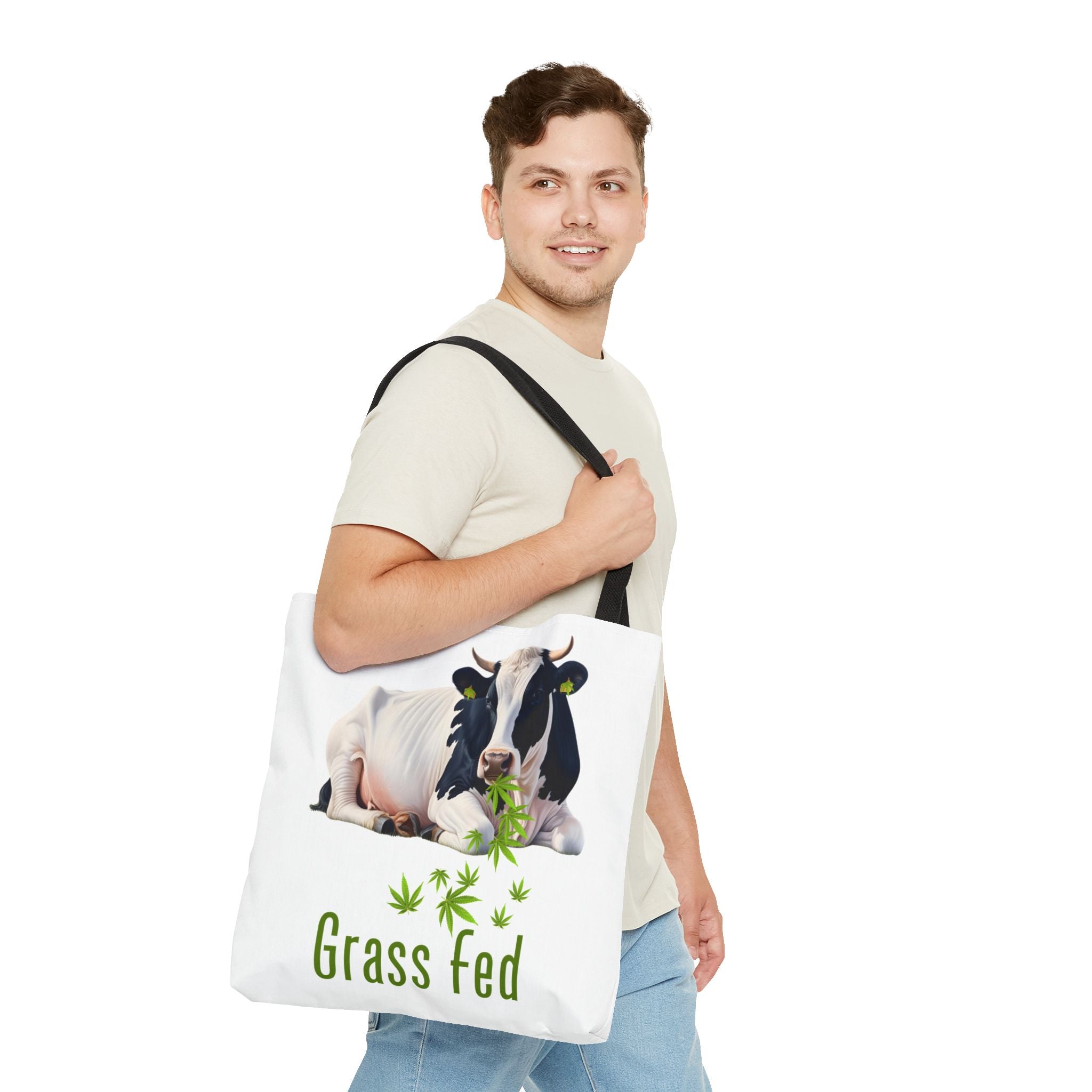 Grass Fed Cow Tote Bag, Eco-Friendly Shopping Bag, Farmhouse Style, Vegan Gift, Reusable Grocery Bag