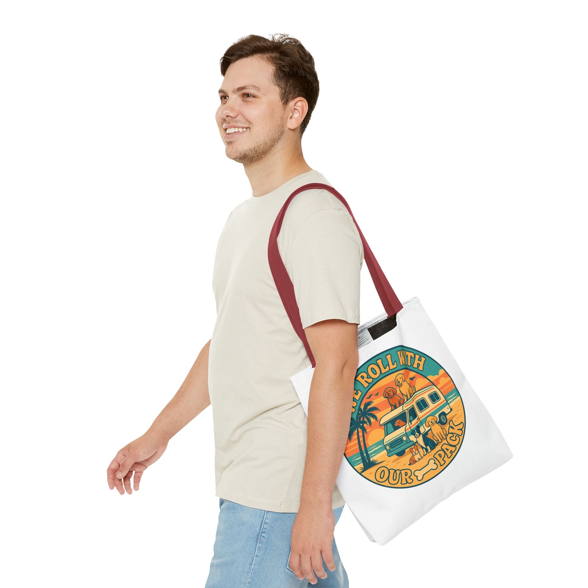Dog Lovers Tote Bag - We Roll With Our Pack, Beach Bag, Pet Owner Gift, Eco-Friendly, Camping Accessory, Dog Mom Tote