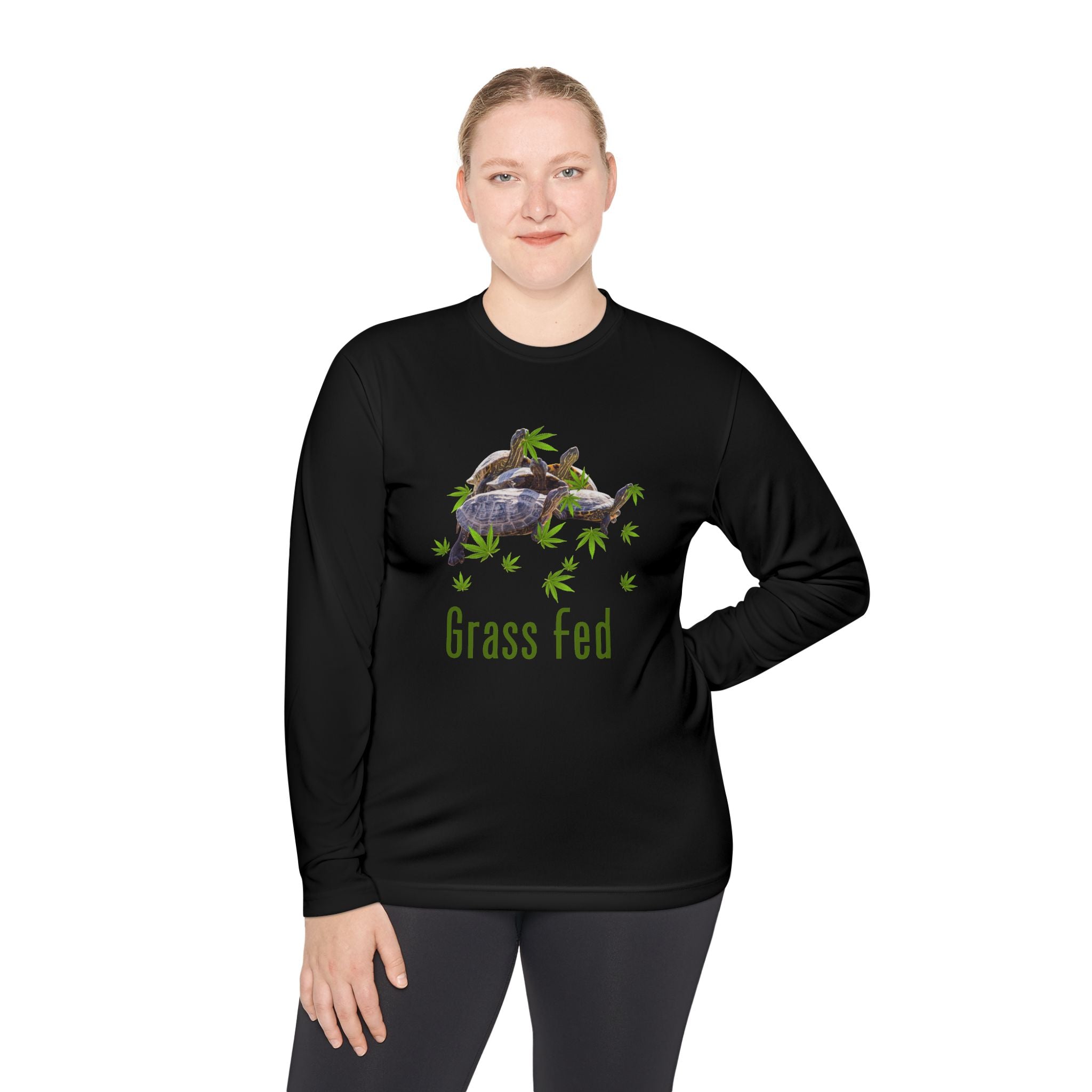 Turtle Grass Fed -Unisex Lightweight Long Sleeve Tee - Grass Fed Turtle Shirt, Funny T-Shirt, Nature Lover Gift, Eco-Friendly Apparel, Cute Animal Top