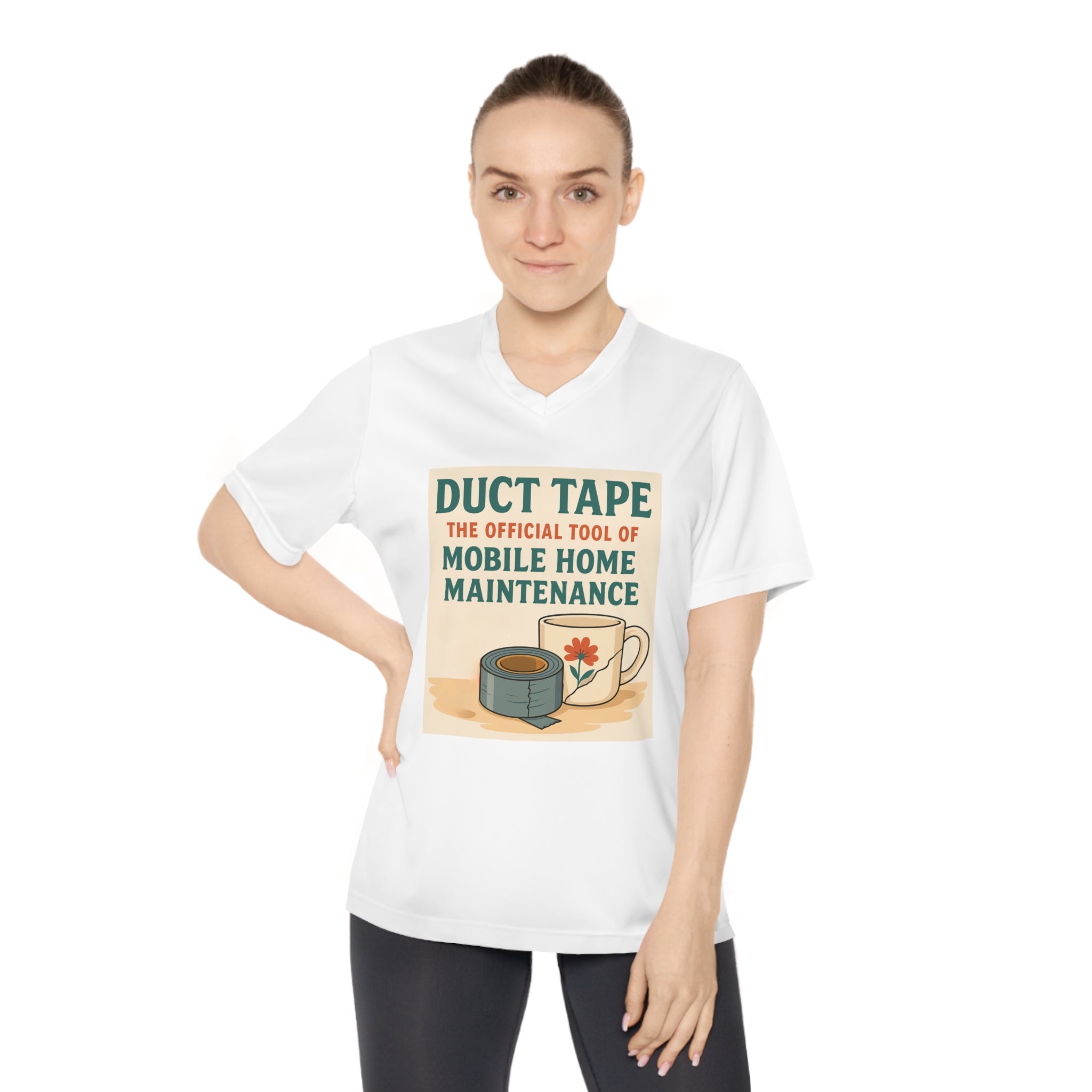 Duct Tape Mobile Home Maintenance Tee, Funny Women’s V-Neck T-Shirt, Gifts for Handyman, Home Repair Humor Shirt, DIY Lover's Apparel