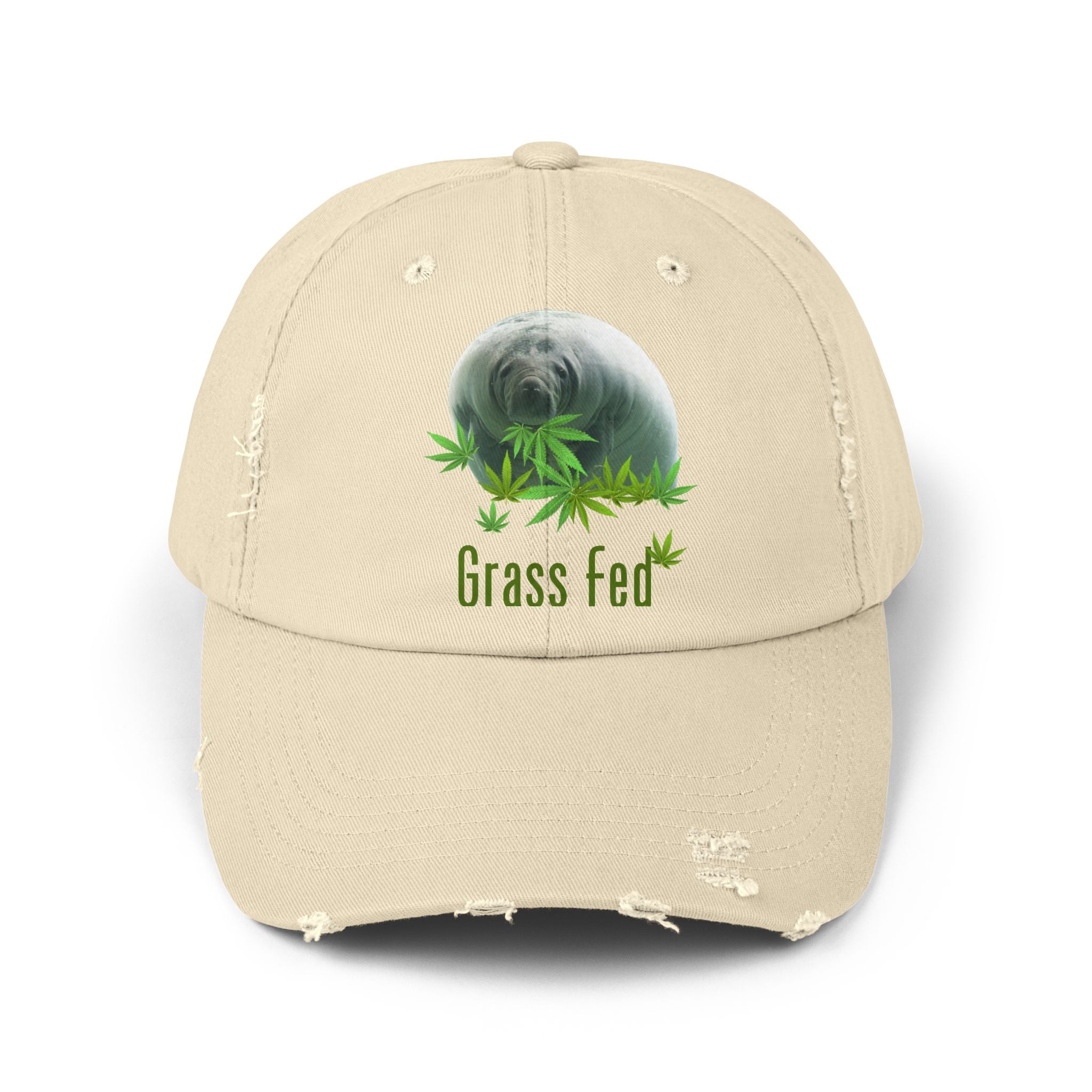 Grass Fed Distressed Cap, Unisex Cap, Nature Hat, Eco-Friendly Baseball Cap, Gift for Animal Lovers, Summer Accessory