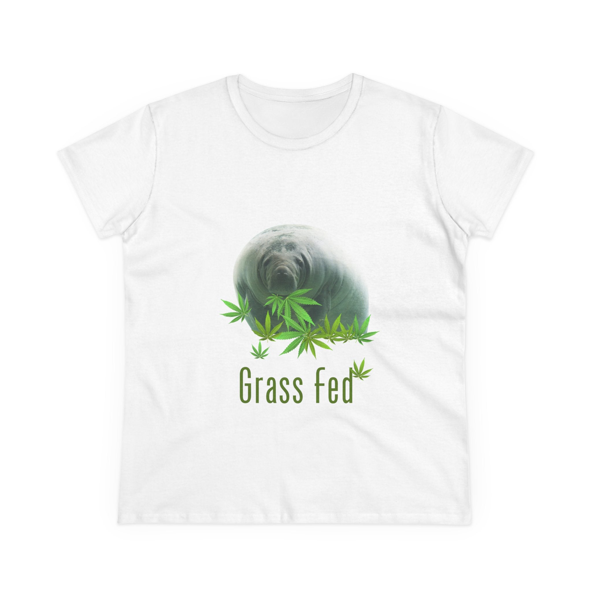 Manatee Grass Fed Women's Tee, Eco-Friendly T-Shirt, Nature Lover Gift, Casual Summer Top, Unique Animal Graphic Tee