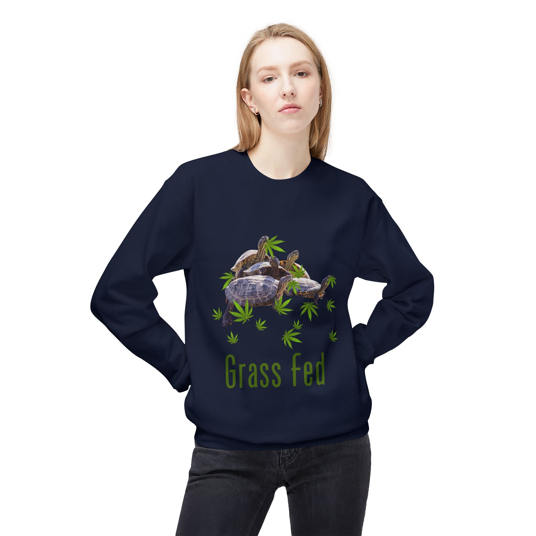 Grass Fed Turtle Crewneck Sweatshirt | Unisex Fleece | Nature Lovers Gift | Eco-Friendly Apparel | Cute Animal Sweatshirt