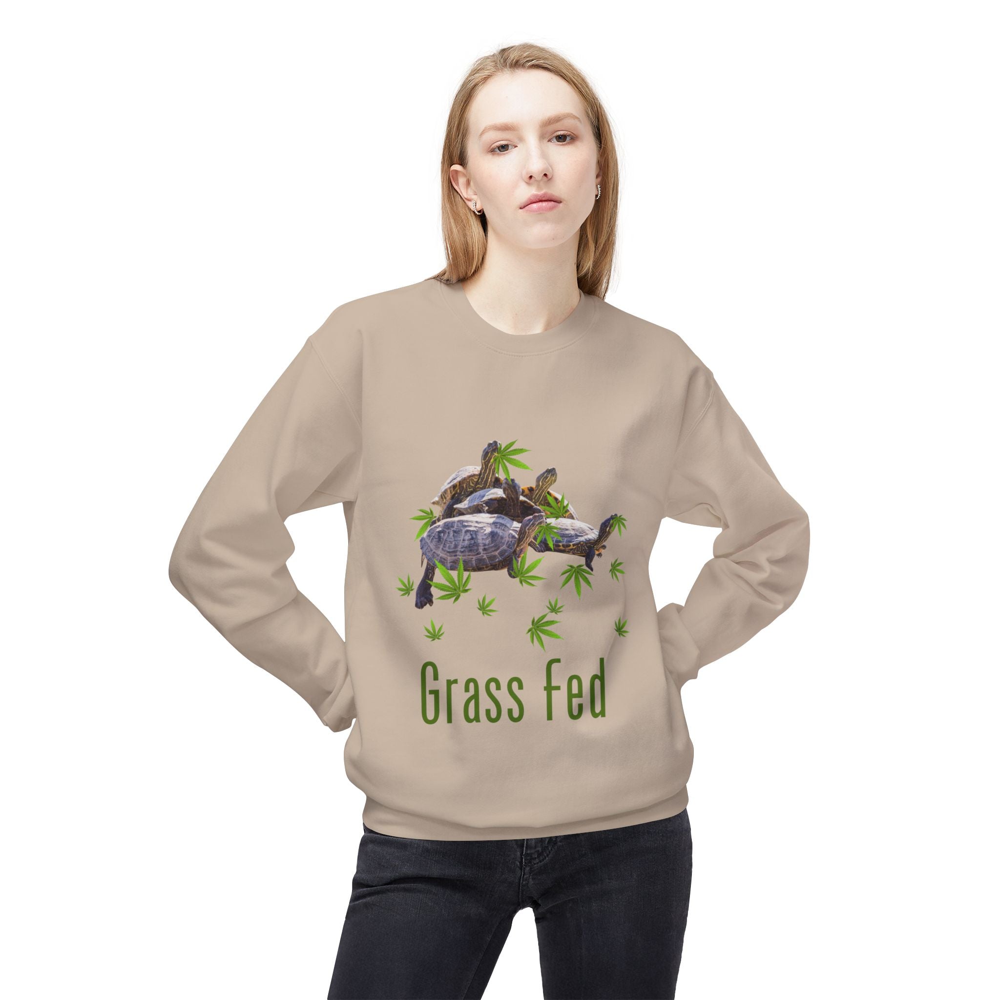 Grass Fed Turtle Crewneck Sweatshirt | Unisex Fleece | Nature Lovers Gift | Eco-Friendly Apparel | Cute Animal Sweatshirt
