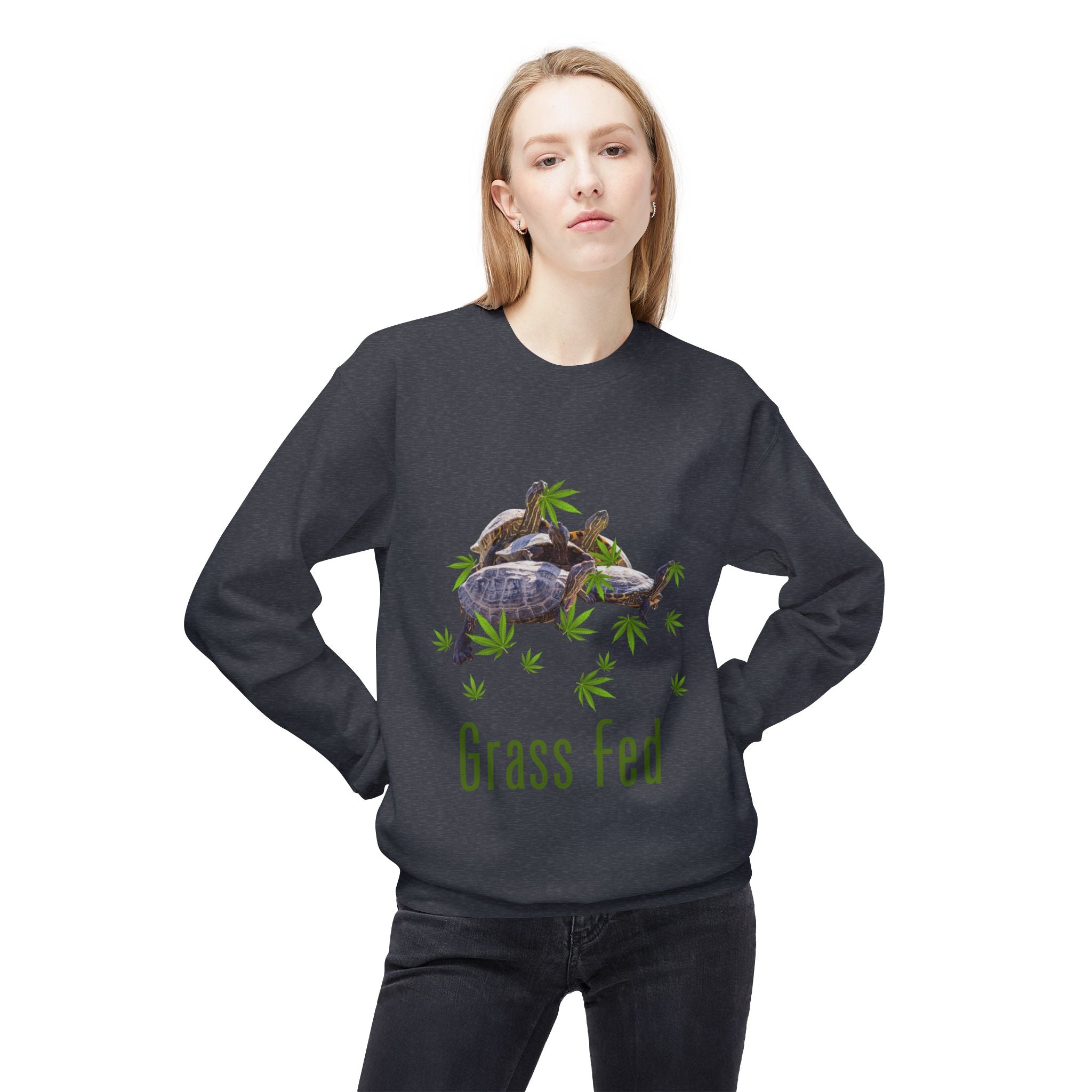Grass Fed Turtle Crewneck Sweatshirt | Unisex Fleece | Nature Lovers Gift | Eco-Friendly Apparel | Cute Animal Sweatshirt