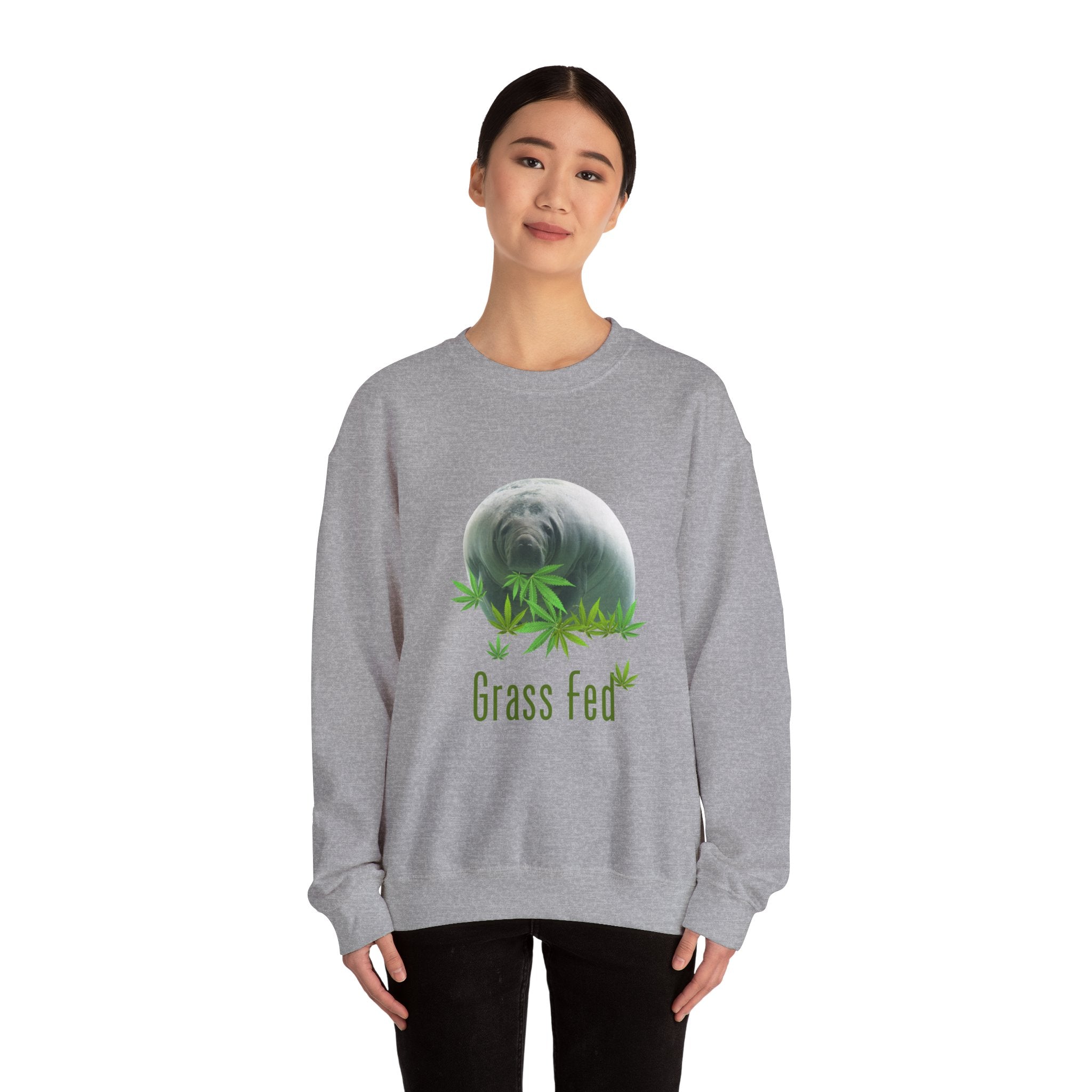 Grass Fed Manatee Crewneck Sweatshirt, Unisex Sweatshirt, Cozy Fall Apparel, Nature Lover Gift, Casual Streetwear, Eco-Friendly Fashion