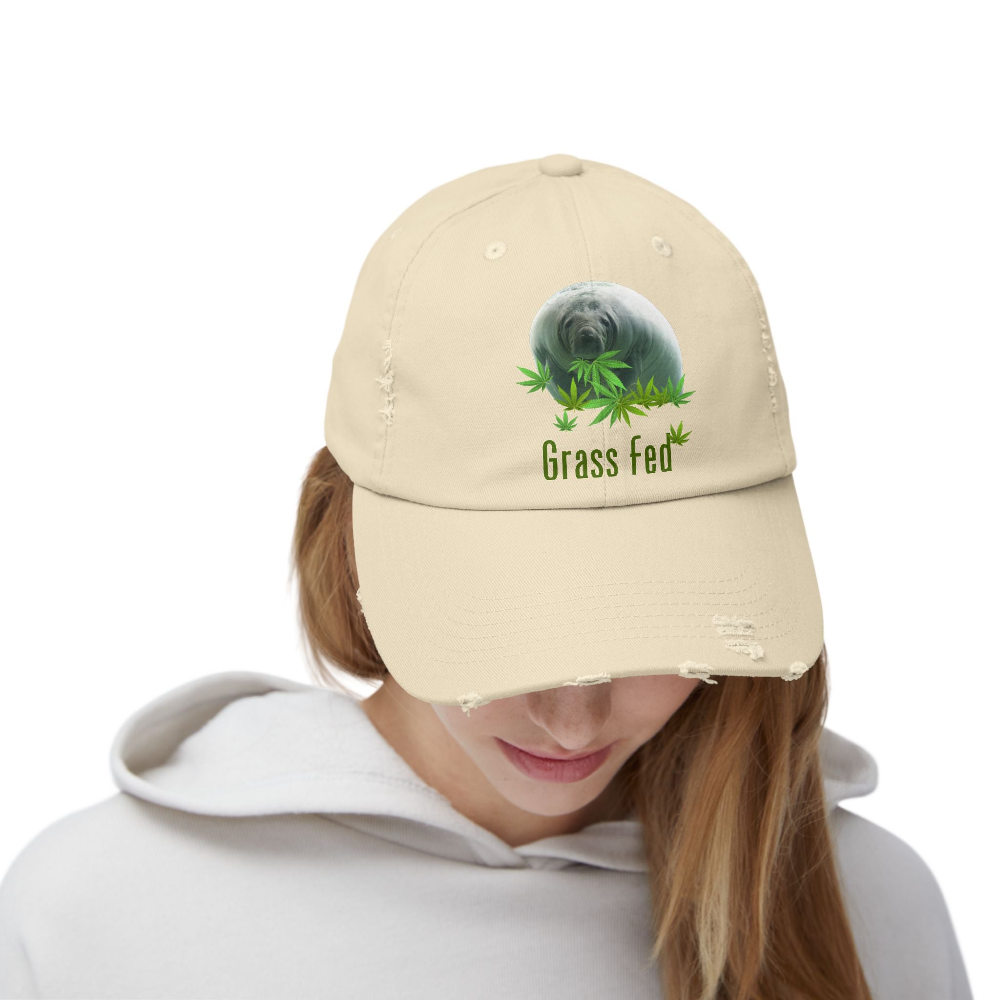 Grass Fed Distressed Cap, Unisex Cap, Nature Hat, Eco-Friendly Baseball Cap, Gift for Animal Lovers, Summer Accessory