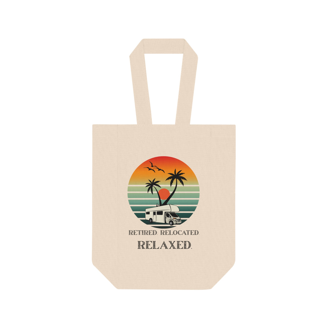 Double Wine Tote Bag with Palm Trees Sunset Design