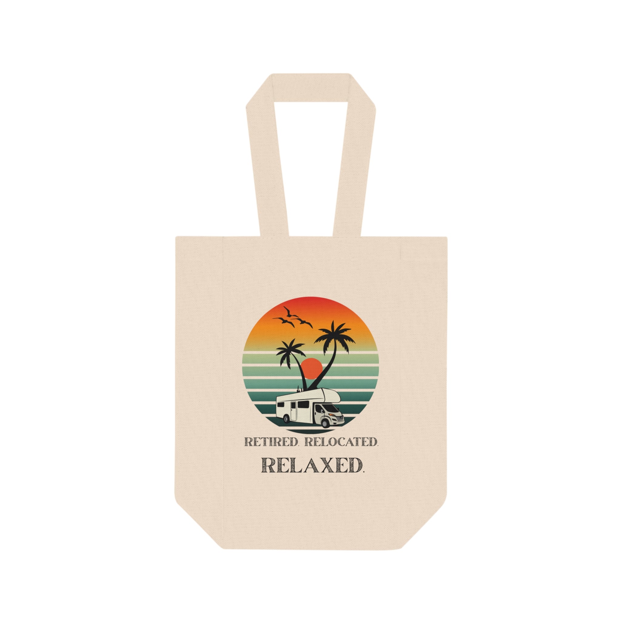 Double Wine Tote Bag with Palm Trees Sunset Design
