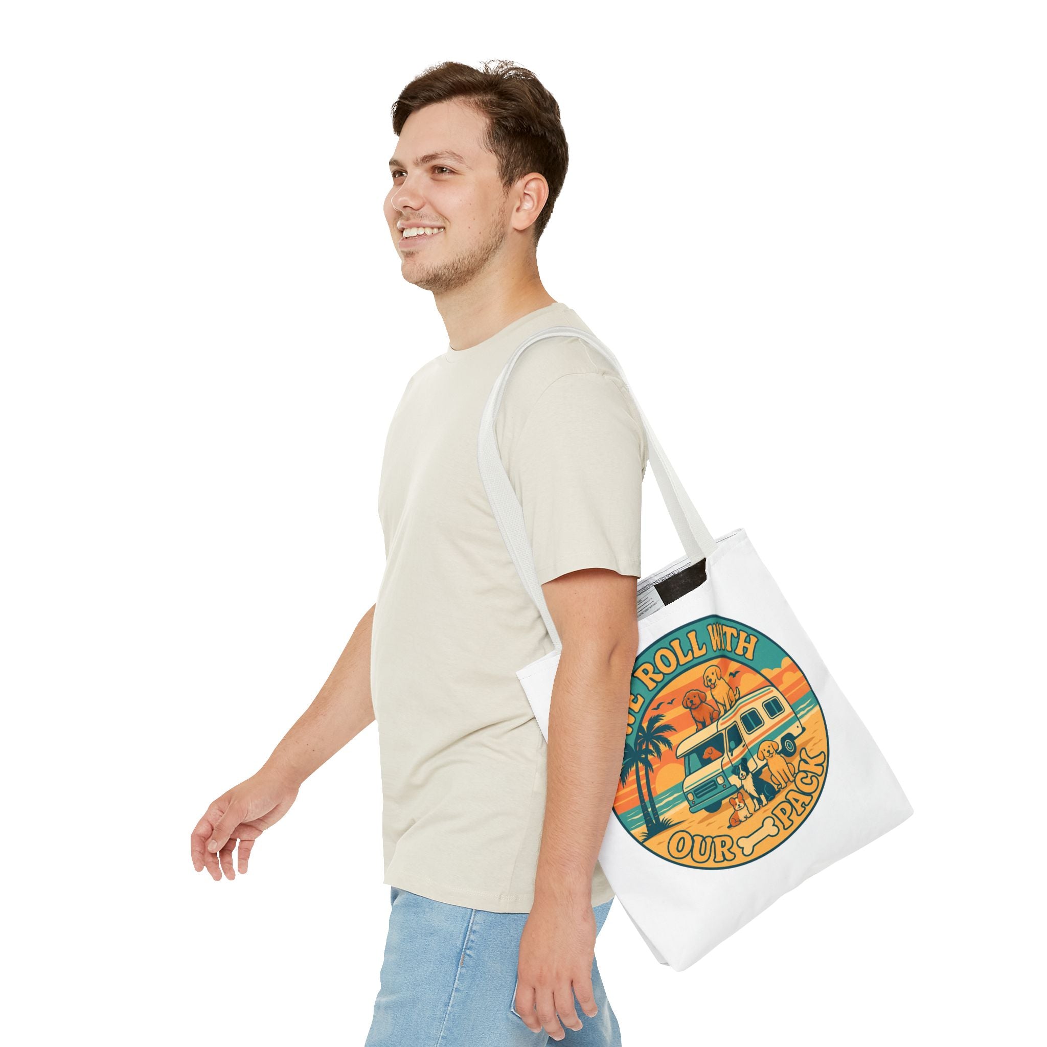 Dog Lovers Tote Bag - We Roll With Our Pack, Beach Bag, Pet Owner Gift, Eco-Friendly, Camping Accessory, Dog Mom Tote